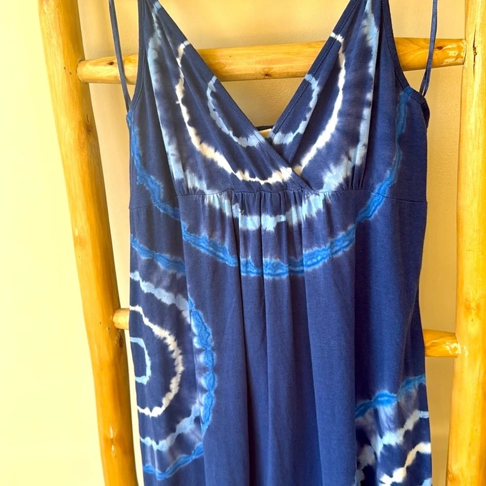 Michael Kors Blue Tie-Dye Midi Dress Sleeveless Sundress Tiered